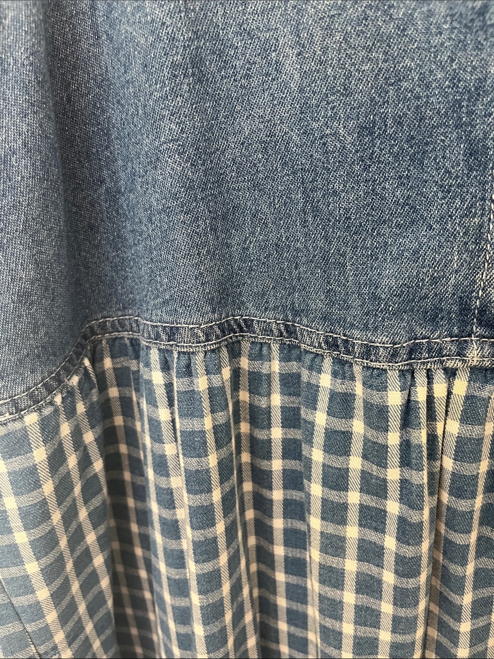 Denim Yoke Blue Plaid Maxi Dress - Studio Ease - Picture 2 of 6